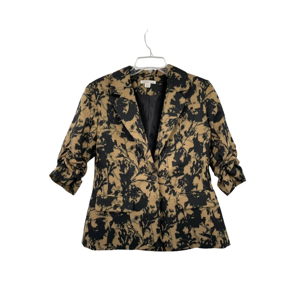 Coldwater Creek Blazer Womens PS6-8 Petites Used Black Brown Lined 3/4 Sleeve